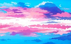 the sky is filled with pink and blue clouds as if it were painted in pastel colors