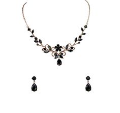 PRICES MAY VARY. Materials: Cubic Zirconia CZ crystals Color: Black Type: Necklace Earrings Set/Jewelry Set Copper: Rose gold plated Size: Necklace: Center part 4.5" x 1.25" wide. Chain is 19"--21" in length. Earrings: pierced style(posts are made with sterling silver, safe for Sensitive Ears. If the posts bent Please adjust it straight back and that will be fine.) 0.5" long and 0.25" wide. Up for sale is this gorgeous floral necklace and earrings set with sparkling teardrop and marquise CZ crys Gold And Black Necklace, Black Necklace Elegant, Black Wedding Jewelry, Black And Gold Jewelry, Copper Rose Gold, Center Part, Black Bridal, Straight Back, Copper Rose