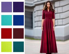 "Classic dark red maxi dress with circle skirts ➤ Features > dress lenght: 150 cm / 59,05\" > mid sleeves > v neckline > circle skirts > waistband ➤ Sizing My Size Guide in FAQ section below will help you define the perfect size match. The item can also be made according to your measurements - just message them to me. ➤ Delivery Your item is made-to-order and will be ready within 2-7 days. Average delivery times: > North America: up to 1-2 weeks > New Zealand, Australia: up Elegant Burgundy Maxi Evening Dress, Elegant Burgundy Evening Maxi Dress, Elegant Burgundy Maxi Dress For Gala, Burgundy Maxi Dress For Party, Fitted Floor-length Burgundy Maxi Dress, Burgundy Fitted Cocktail Maxi Dress, Fitted Burgundy Maxi Dress For Cocktail, Elegant Burgundy Maxi Dress, Elegant Fitted Burgundy Maxi Dress