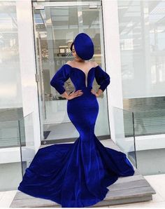 Unique dress made with blue velvet material, crafted by professionals Prom Dresses Off The Shoulder, African Party Dresses, Royal Blue Prom, Girl Prom, Blue Prom Dresses, Blue Velvet Dress, Prom Girl Dresses, Royal Blue Prom Dresses, Dresses Royal