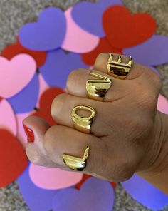 Gold plated stackable gold plated LOVE letter rings sold as set that spells L- O- V- E!  Perfect gift for Girlfriend,  Bestie, Wife, Boyfrie, and or Bridesmaids or bride to be, simplicity with a statement all rings are adjustable and sold as set.  if you have any questions please email me!