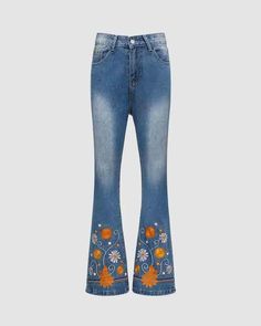 Mylo Flared Floral High Waisted Denim Jeans Casual Wide Leg Jeans With Floral Embroidery, Casual Mid-rise Jeans With Floral Embroidery, Casual Wide Leg Jeans With Floral Print, Non-stretch Wide Leg Floral Print Jeans, Non-stretch Wide Leg Floral Jeans, Non-stretch Floral Print Wide Leg Jeans, Non-stretch Wide Leg Jeans With Floral Print, Floral Print Non-stretch Wide Leg Jeans, High Waist Floral Embroidery Jeans For Spring