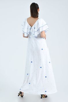 Elegant Ruffled Dress For Vacation, Elegant Vacation Dress With Ruffles, Spring Dresses With Broderie Anglaise And Flutter Sleeves, Elegant Flutter Sleeve Dress For Vacation, Elegant Flutter Sleeve Vacation Dresses, Feminine Floral Embroidery Day Dress, Feminine Floral Embroidered Day Dresses, Chic Floral Embroidery Day Dresses, Elegant Fitted Embroidered Dress With Ruffles