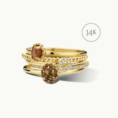 14 karaat geelgouden ring met Citrien Smokey Quartz, Blush