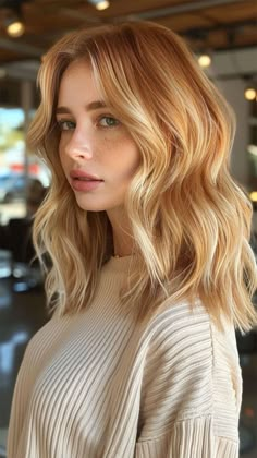 Embrace the joy and confidence of stunning blonde hair. 💛😊   #BlondeHair #HairGoals #JoyfulMoments #ConfidentBeauty #HairInspo Strawberry Blonde To Blonde Ombre, Strawberry Blonde Hair With Chunky Highlights, Strawberry Blonde Face Frame, Strawberry Blonde Babylights, Cool Tone Strawberry Blonde Hair, Blond Hair Trends 2024, Strawberry Blonde Balayage Short Hair, Blonde Hair With Strawberry Lowlights, Strawberry Beige Hair