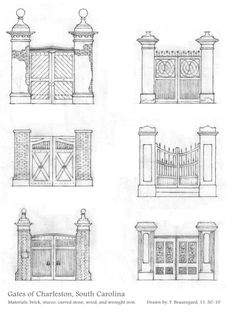 some drawings of gates in different styles and sizes