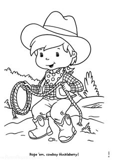 a coloring page with a cowboy sitting on the ground and holding a lasso in his hand