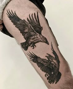 Raven blackwork tattoo Crow Tattoos Men, Back Raven Tattoo, 3 Eyed Raven Tattoo, Parrot Skull Tattoo, Mens Black Tattoos, Deer Antler Knee Tattoo, Raven And Crow Tattoos, Owl And Raven Tattoo, Crow Skeleton Tattoo