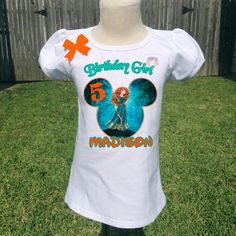 This listing is offers high quality heat pressed tees/baby bodysuit. Shirts are 100% cotton. All shirts are heat pressed and almost all of the tops have a small bow embellishment on the sleeves, shirt design, or on the upper chest. Puffy sleeve tee is available starting 2T to 12 tee.Onesies/Bodysuits are available in Newborn to 24 months. Send me a message for any question, I can personalize you t-shirt for any theme. All items are made in pet-free and smoke - free studio. SHIPPING INFOOur proce Merida Brave, Personalized Birthday Shirts, Small Bows, Lets Celebrate, Personalized Birthday, Birthday Shirts, Baby Bodysuit, Brave, Onesies