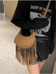 Tassel Design Black Brown and Shoulder Bag Crossbody Casual Brown Shoulder Bag With Tassels, Brown Satchel Shoulder Bag With Tassels, Brown Crossbody Hobo Bag With Tassels, Brown Crossbody Shoulder Bag With Tassels, Black Tassel Crossbody Bag, Pinterest Pretty, Knee High Boots Flat, Lace Leggings, Solid Leggings