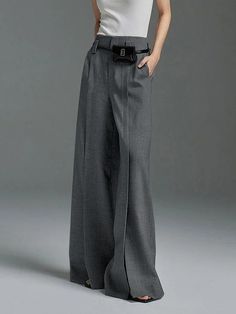 Top-sales in Pinterest Ⅱ Midi Skirts Summer, High Waist Long Skirt, Mode Boho, Grey Trousers, Formal Suits, Straight Trousers, Pantalon Large, Suit Pants, Wide Pants