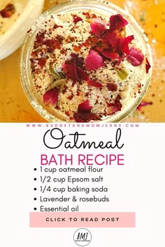 Oatmeal Bath Recipe, Diy Bath Tea Recipes, Oat Milk Bath, Homemade Heater, Herbal Bath Recipes, Bath Tea Recipe, Bath Salts Diy Recipes, Bath Soak Recipe