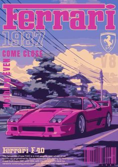 the poster for ferrari's classic car show, featuring an image of a pink sports car