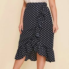 Cute Wrap Skirt Ruffle Bottom Side Split Lightweight And Flowing Polka Dot Wrap Skirt, Ruffle Wrap Skirt, Button Down Denim Skirt, Silk Wrap Skirt, Asymmetrical Midi Skirt, Godet Skirt, Maxi Skirt Style, Ruffle Maxi Skirt, Skirt Ruffle