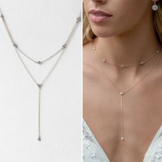 Sterling Silver Jewelry, Long Necklace, Sparkly Choker, Layered Necklace Silver, Wedding Jewelry for Brides, Silver Choker Necklace ► Spend $200 | Receive 10% OFF Your Order with Code: 10OFF200 ► Please note in your order when your wedding date is The impressive sparkle and contemporary style of this choker and lariat combo will have you feeling like a modern beauty at your next special occasion. Sparkly cubic zirconia crystals adorn this delicate chain making it a simple yet statement-worthy pi Dainty Lariat Backdrop Necklace For Party, Elegant Wedding Necklace With Adjustable Length, Delicate Lariat Backdrop Necklace For Formal Occasions, Elegant Layered Necklace With Clavicle Chain For Wedding, Elegant Clavicle Chain Layered Necklace For Wedding, Lariat Bridal Necklace For Party, Elegant Layered Clavicle Chain Necklace For Wedding, Crystal Clavicle Chain Backdrop Necklace For Wedding, Crystal Backdrop Necklace With Clavicle Chain For Wedding