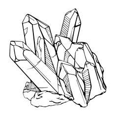 a black and white drawing of crystals