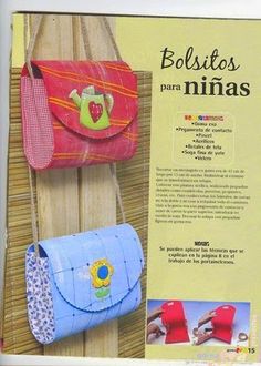 an advertisement for bolsitos para ninas with two purses hanging on the wall