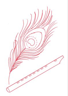 a drawing of a flute with a feather on it