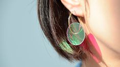 JIRO KAMATA | BI earrings - dichroic mirror, 18k gold Statement Crystal Earrings, Mirror Jewelry, Japanese Jewelry, Design Information, Funky Earrings, Japan Design, Acrylic Jewellery, Plastic Jewelry, Acrylic Earrings