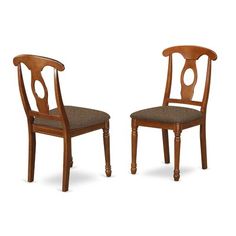 two wooden chairs sitting next to each other