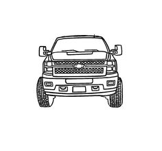 a black and white drawing of a truck on a white background with the hood up