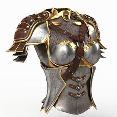 a metal armor with gold accents on it