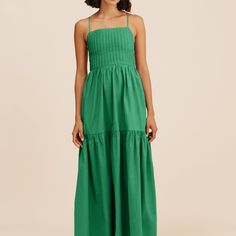 Green Dress With Ruched Bodice, Elegant Long Dress With Smocked Bodice, Green Ruched Dress With Fitted Bodice, Green Ruched Midi Dress With Fitted Bodice, Green Midi Dress With Ruched Fitted Bodice, Green Maxi Dress With Fitted Bodice, Green Dress With Fitted Bodice And Straight Neckline, Evening Maxi Dress With Ruched Square Neck, Garden Party Maxi Dress With Ruched Fitted Bodice