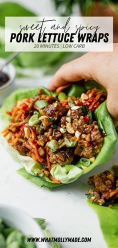 Insanely delicious and easy pork lettuce wraps will become your favorite easy, healthy dinner. The sweet and spicy (not too spicy!) sauce covers ground pork and veggies inside crisp lettuce cups for a flavorful, low carb dinner! This healthy dinner is low carb, keto, paleo and even has a whole30 option. It's packed full of veggies and only takes 20 minutes to make! Sweet And Spicy Pork Lettuce Wraps, Ground Pork Lettuce Wraps Pf Changs, Sausage Lettuce Wraps Recipe, Ground Meat Lettuce Wraps, Shredded Pork Lettuce Wraps, Pork Lettuce Cups, Pork Tenderloin Lettuce Wraps, Thai Minced Pork Lettuce Wraps, Ground Pork And Peppers Recipes