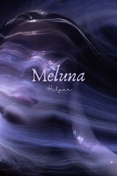 a woman's face with the words meluna on it and an abstract background