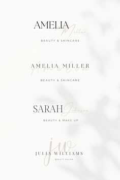 four different logos for cosmetics and skin care products, one with the word's name on