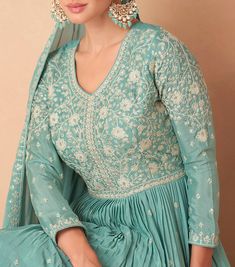 COLOR : Sea Green FABRIC : Top, Bottom & Dupatta - Premium Chinon Silk WORK : Resham Embroidery, Hand Work, Sequins, Motifs, Lace Border OCCASION : Wedding, Reception, Party Wear, Festival READY-TO-WEAR : No STITCHING : Available as semi-stitched fabric, can be stitched using standard size option (+$30). Note: There might be a slight color variation due to lighting and flash used during photoshoot. The bright shade seen is the best closer view of fabric's color. Green Sharara Suit, Embroidery Hand Work, Green Sharara, Resham Embroidery, Mobile Wallet, Bank Deposit, Holiday Promotions, Lehenga Style, Sharara Suit