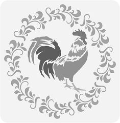 a rooster in a floral frame on a white background