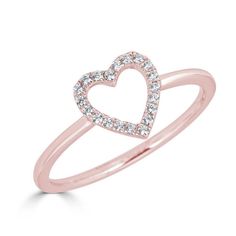 14KT Rose, White, or Yellow Gold .10 CTW Round Brilliant Diamond Open Heart Ring. Valentine's Day Rose Gold Heart Ring With Prong Setting, Rose Gold Round Cut Heart Ring In Fine Jewelry, Rose Gold Heart Ring, Round Cut, Fine Jewelry, Rose Gold Round Cut Heart Ring, Rose Gold Heart Ring With Brilliant Cut Fine Jewelry, Rose Gold Heart Ring With Brilliant Cut, 14k Rose Gold Diamond Ring For Valentine's Day, Promise Heart Ring In Rose Gold With Brilliant Cut, Rose Gold Brilliant Cut Heart Promise Ring