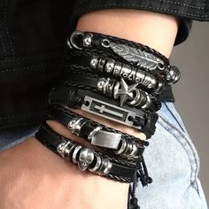 6pc Black Leather Cuff Bracelet Wrist Rock Edgy Goth Grunge Punk Brand New In Original Package No Price Tags Attached Punk Goth Style Wrist Cuff Bracelet Star Cross Skull Beads Feather Tie Closure Silver Tone Metal Faux Leather ***Check Out My Other Great Items*** Bundle & Save $$$ On Shipping (Tbx9130) Tags Home, Country ,Collectable, Vintage, Figurine ,Office, Boho, Hippie, Stylish, Gift, Fashion, Surfer, Vacation, Beach, Unisex, Vegan, Minimalist, Western, Southwest, Native, Mid Century, Retr Leather And Beads Bracelet, Punk Bracelets Aesthetic, Grunge Bracelets, Cuff Bracelets Silver, Pride Anime, Punk Bracelets, Lingerie Valentines, Anime Skull, Vegan Minimalist