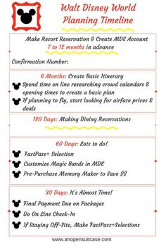 the disney world planning schedule is shown