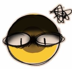 a yellow smiley face with black glasses on it's eyes and an object in the background