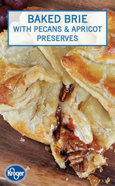 baked brie with pecans and apricot preserves on a wooden cutting board