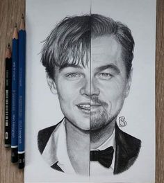 a pencil drawing of a man with a bow tie