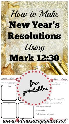 the new year's resolution is being made with gold and white paper, which reads how to make new year's resolution using mark 120