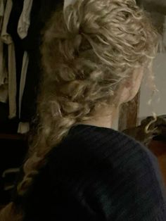 Two Braids Blonde Hair, Long Curly Blonde Hairstyles, Braids On Wavy Hair, Blonde Curly Hair Aesthetic, Curly Work Hairstyles, Curly French Braid, Dirty Blonde Braids, Peyton Sawyer Aesthetic, Curly Mid Length Hair