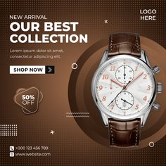 an advertisement for a watch with the words, new arrival our best collection