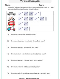 a worksheet with the words vehicles passing by