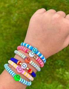 These smiley bracelets will surely make YOU smile! These are handmade with love and care! Cheerful Adjustable Friendship Bracelets As Gift, Handmade Fun Beaded Bracelets, Playful Handmade Bracelets For Everyday, Playful Handmade Friendship Bracelets For Everyday, Playful Handmade Bracelets For Everyday Wear, Cheerful Handmade Adjustable Beaded Bracelets, Playful Everyday Handmade Bracelets, Fun Handmade Bracelets For Friendship, Adjustable Playful Friendship Bracelets