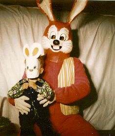 an adult and child dressed up as rabbits