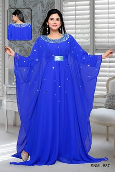 Farasha :-   royal blue embroidered faux georgette farasha Traditional Blue Thobe For Party, Blue Embellished Thobe For Eid, Blue Floor-length Party Thobe, Embellished Blue Thobe For Eid, Gaun Fashion, Butterfly Style, Mode Abaya