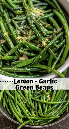 lemon garlic green beans in a white bowl