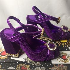 $1195 Amazing ! Dolce & Gabbana Heels Sandals 35 (Us 5) Purple Sparkle , Pearls And Crystals. Brand New With Box. Size Approximately Us 4.5-5 . Please Check Measurements. Photos Are Part Of Description. Thank You For Looking. Luxury Purple Sandals With Open Heel, Luxury Purple Open Toe Sandals, Luxury Purple Open Heel Heels, Luxury Purple Evening Sandals, Luxury Purple Heels With Heel Strap, Designer Purple Open Toe Heels, Luxury Purple Sandals With Round Toe, Luxury Round Toe Purple Sandals, Luxury Purple Round Toe Sandals