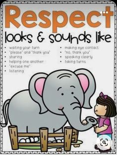 an elephant and a girl are talking to each other with the words respect looks & sounds like