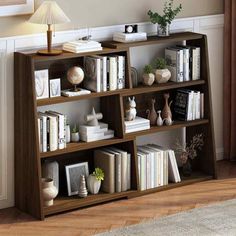 a bookshelf in the corner of a living room