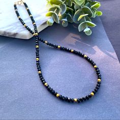 Delicate & Dainty Style Choker Necklace Made With Genuine Black Tourmaline Faceted Gemstone 3.5mm Crystal Beads And Accented With 14k Gold Filled Metal. Details - * Gemstone: 3.5mm Black Tourmaline * Metal: 14k Gf (Made To Order In Sterling Silver) * Length: 16” Inches. * Made In Usa. * It Comes In Jewelry Box Ready For Gifting Or Keeping. Black Spinel Round Beads Jewelry For Gifts, Gift Black Spinel Round Bead Jewelry, Black Rondelle Jewelry As A Gift, Black Gemstone Necklaces With Round Beads, Spiritual Single Strand Black Jewelry, Black Rondelle Gemstone Beaded Necklace, Black Rondelle Gemstone Bead Necklace, Black Beaded Rondelle Necklace, Black Rondelle Beaded Jewelry